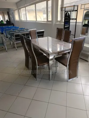 Marble Top Dinning Table With Silver Finish,Six Seater
