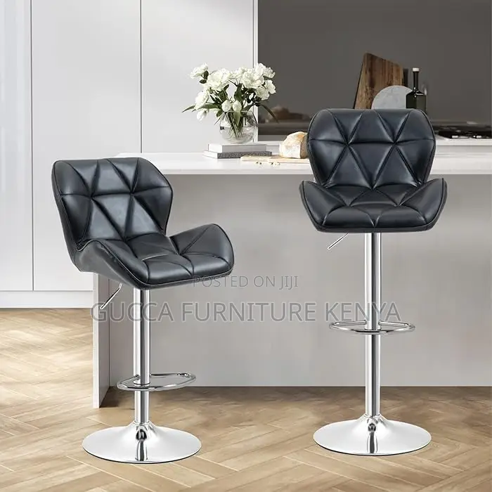 Home Chairs: Leather Padded Barstool With Back and Footrest