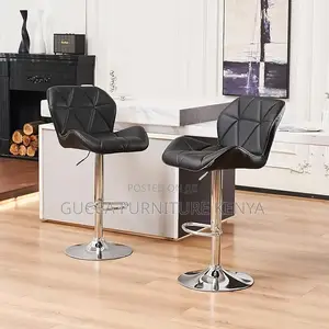 Home Chairs: Leather Padded Barstool With Back and Footrest