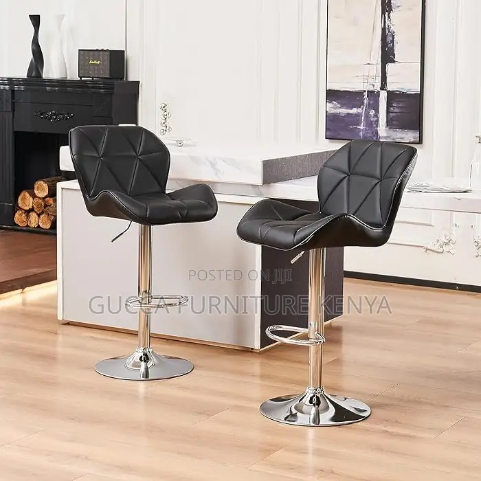 Home Chairs: Leather Padded Barstool With Back and Footrest