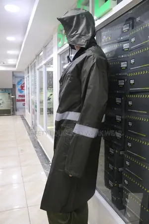Reflective Rainy Dark Green Coat-high Visibility Stripes