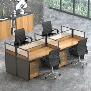 Office Workstation -4 Way Modular Office Workspace in Brown