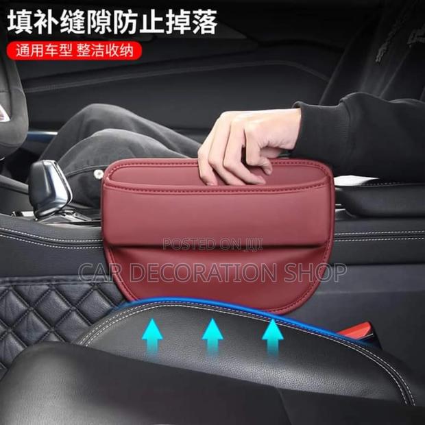2pcs Car Brown Leather Seat Gap Filler Organizer