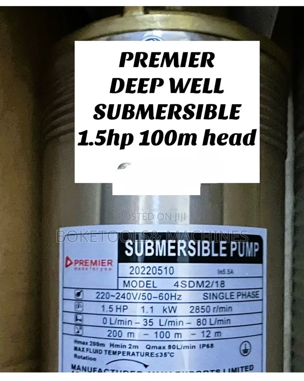 Premier 1.5hp 100m Deep Well Submersible Pump