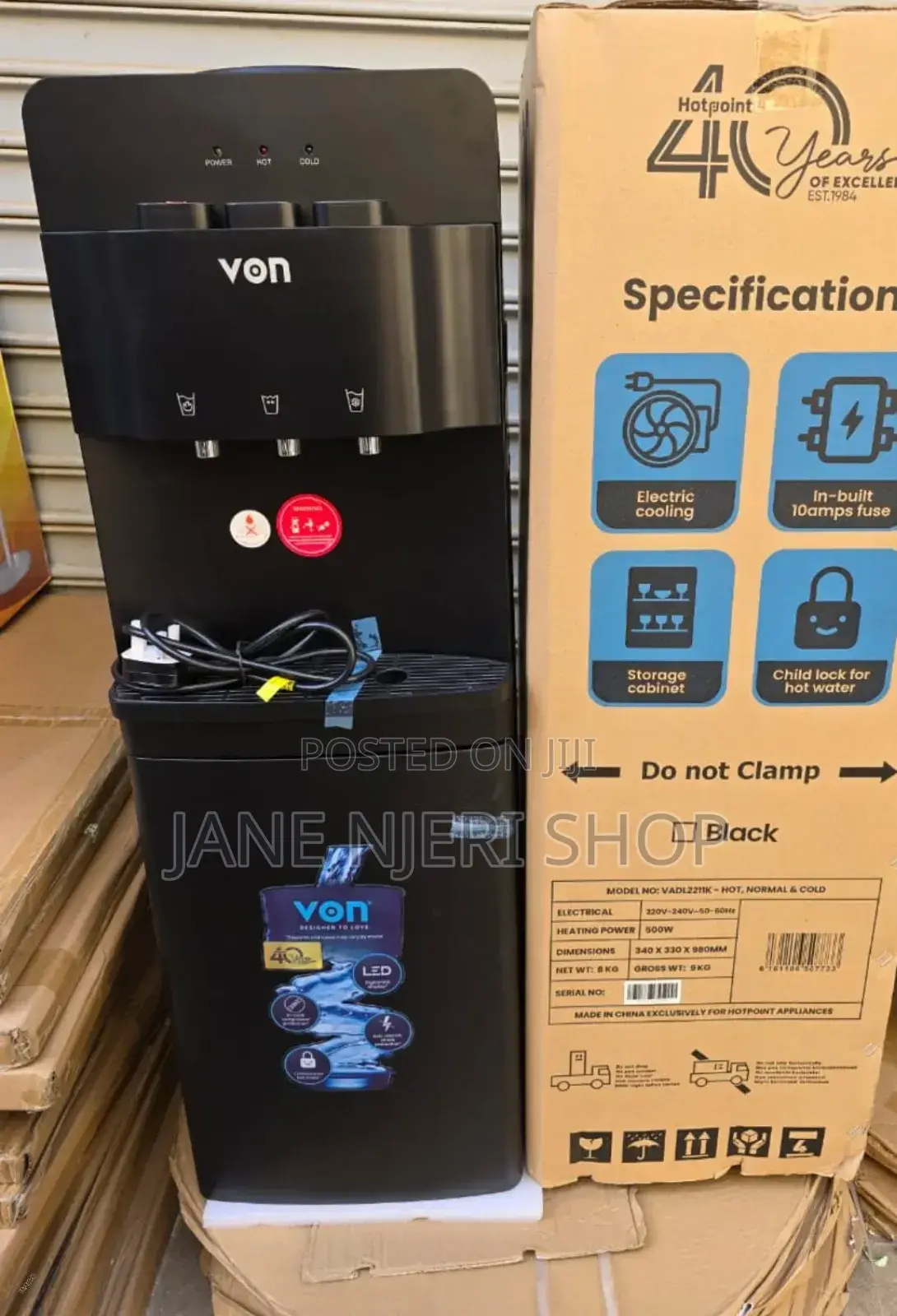 Black Von Hot Normal and Cold 3 Taps Water Dispenser HNC/V