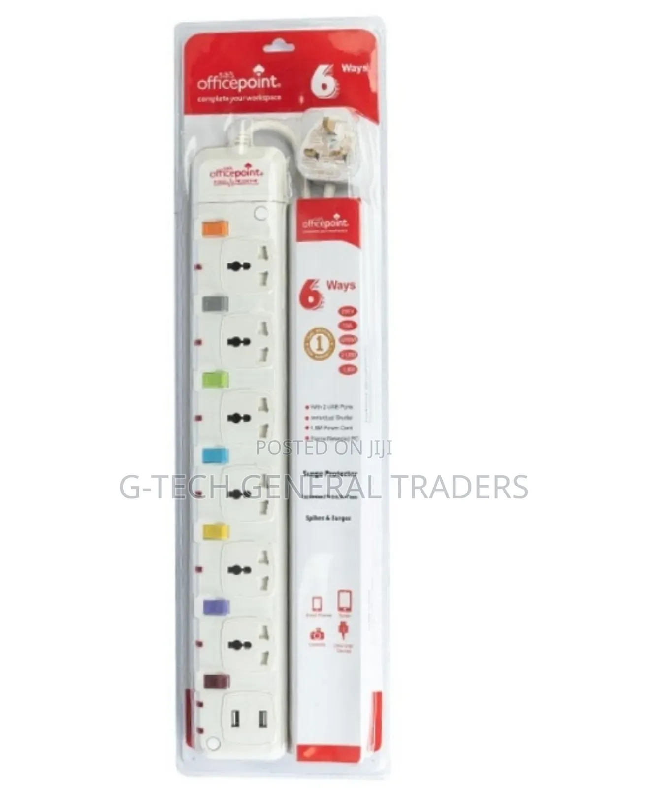 Officepoint 6-Way Surge Protector Extension With Usb Ports