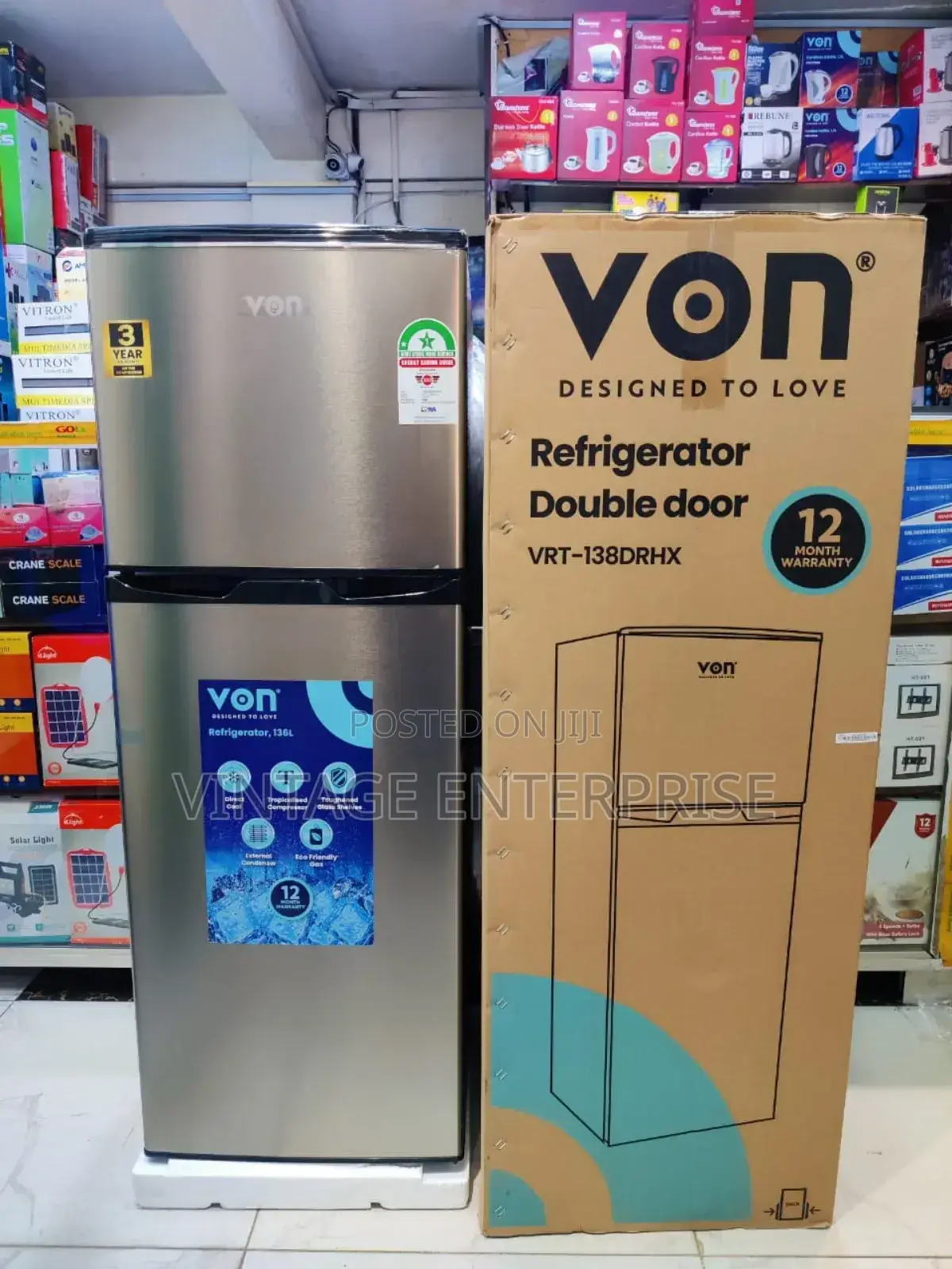 *Von 138litres Double Door Refrigerator*