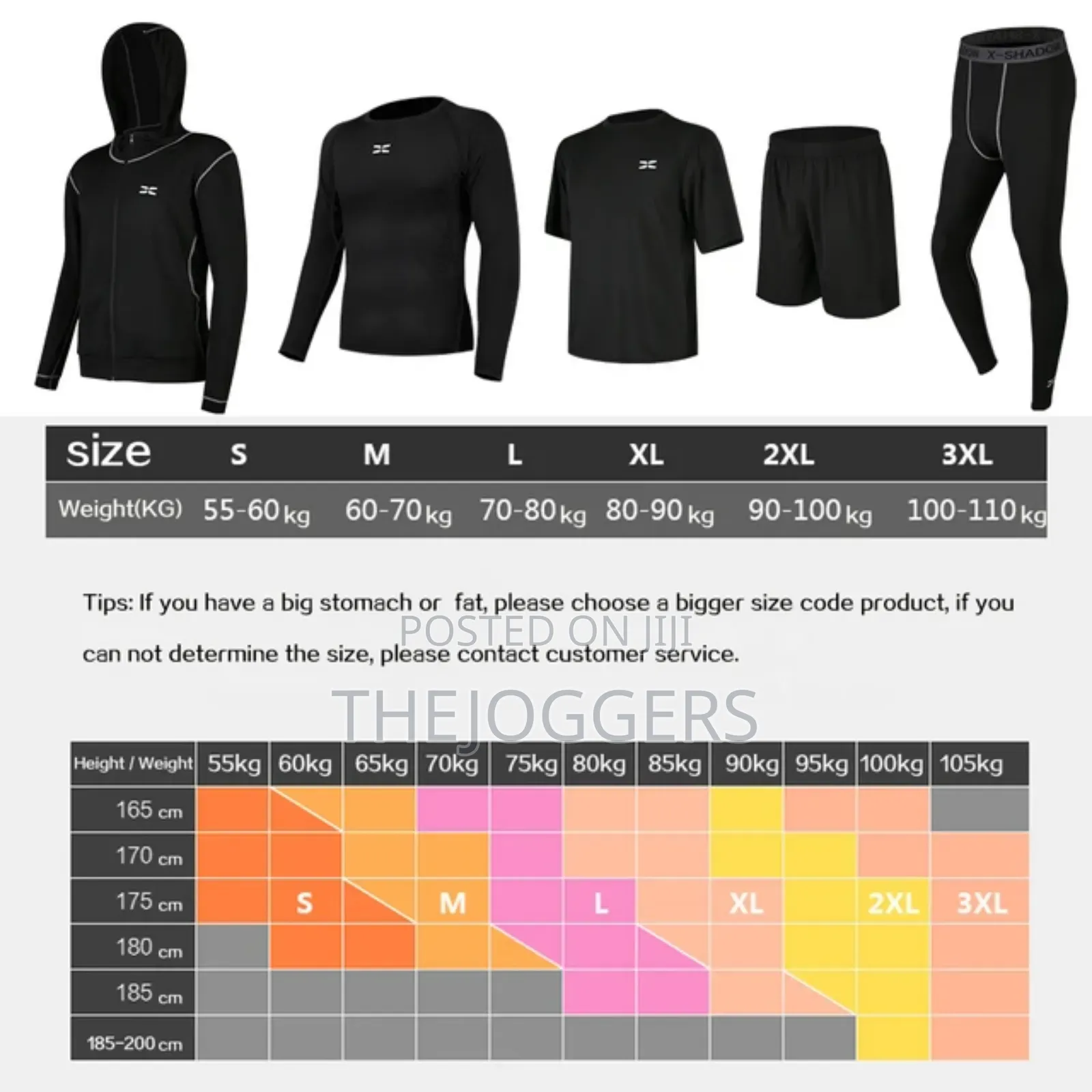 5 Pieces Complete Set Gym Wear For Men(S, M, L, Xl,2xl ,3xl)