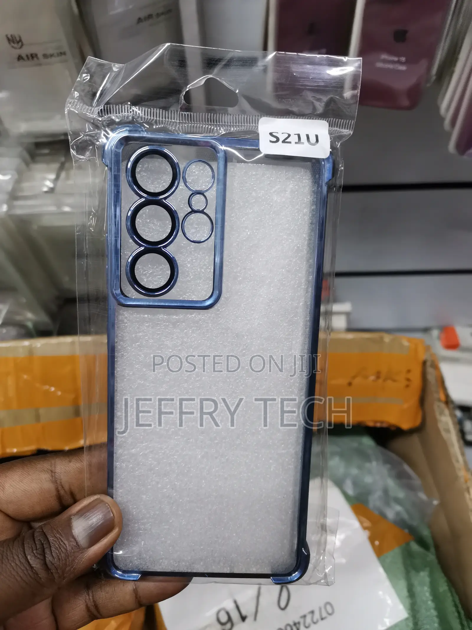 Samsung Galaxy S21 Ultra Clear Case +Soft TPU-(Blue Edge)