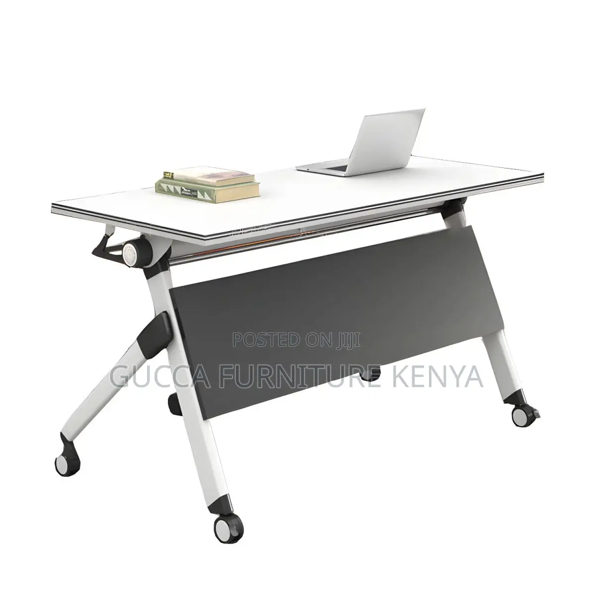 Office Tables: Modern White Foldable Desk With Steel Base