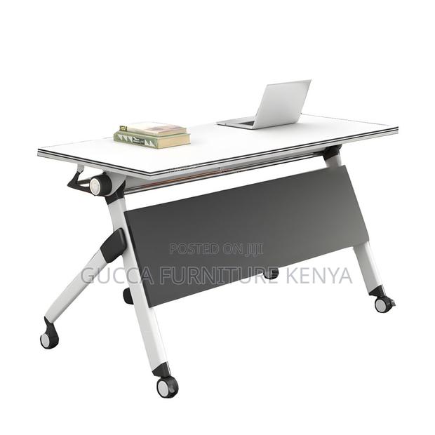 Office Tables: Modern White Foldable Desk With Steel Base - thumbnail 5