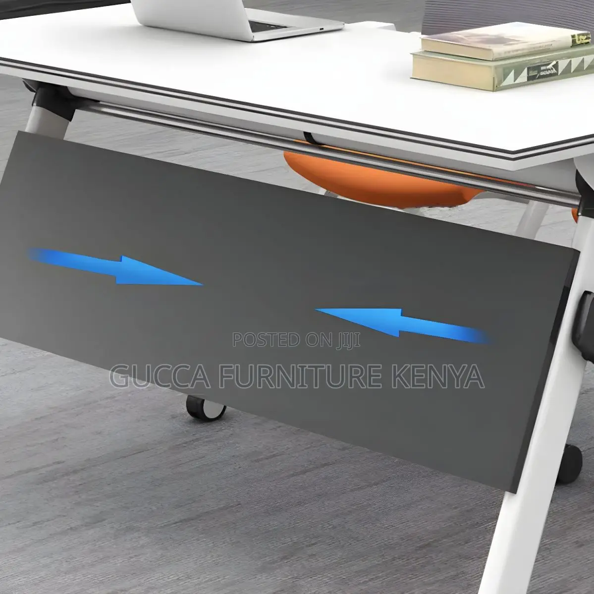 Office Tables: Modern White Foldable Desk With Steel Base