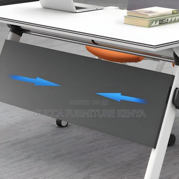Office Tables: Modern White Foldable Desk With Steel Base - thumbnail 6