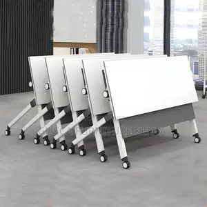 Office Tables: Modern White Foldable Desk With Steel Base