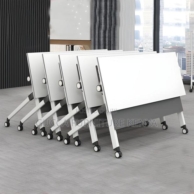 Office Tables: Modern White Foldable Desk With Steel Base - thumbnail 2