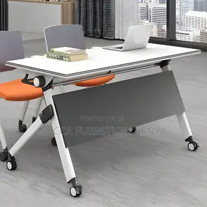 Office Tables: Modern White Foldable Desk With Steel Base