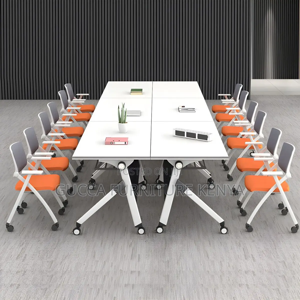 Office Tables: Modern White Foldable Desk With Steel Base
