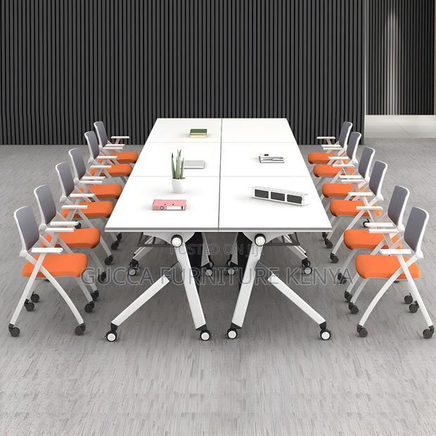 Office Tables: Modern White Foldable Desk With Steel Base - thumbnail 7