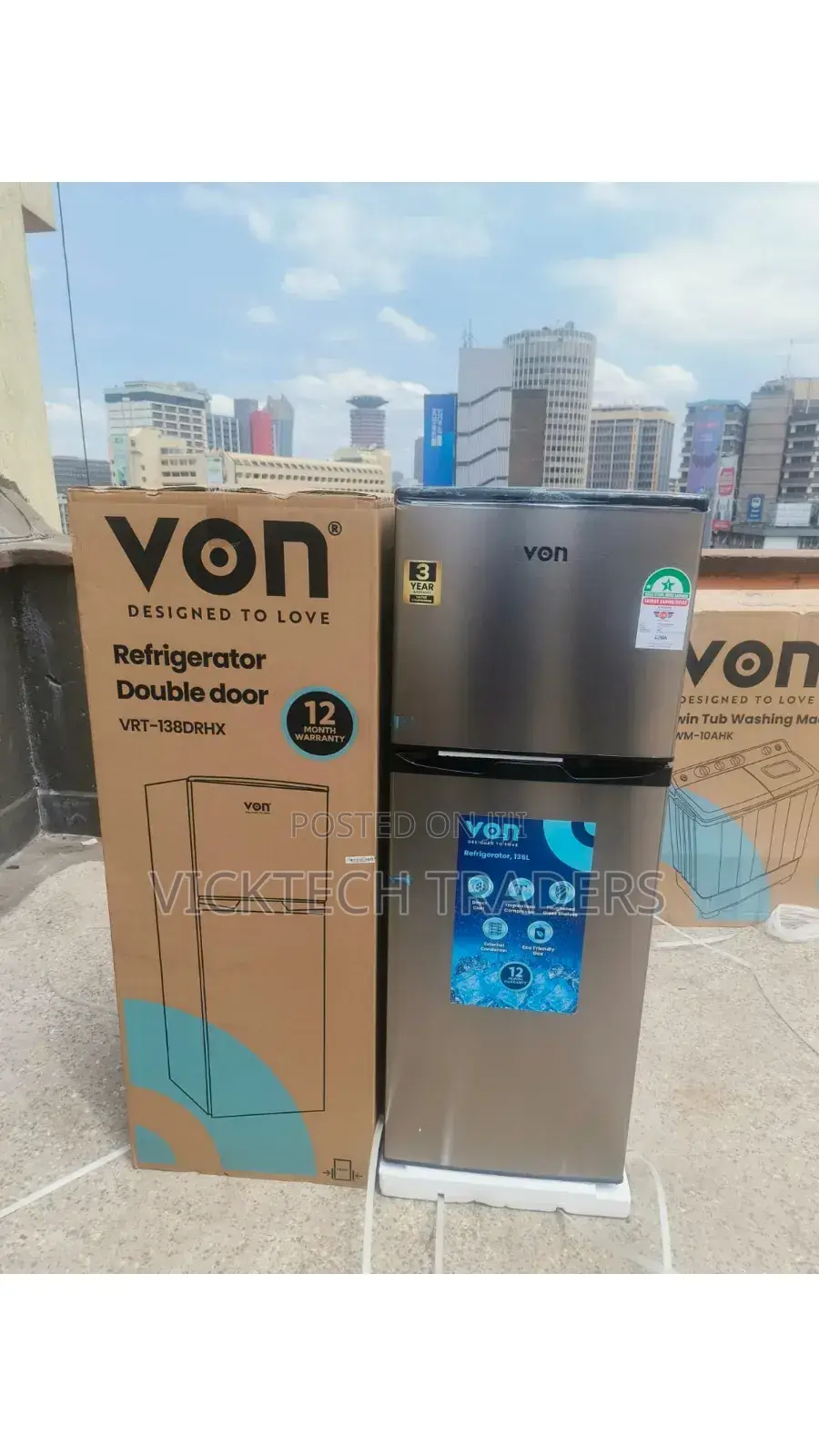 VON VRT-138 Litres Double Door Refrigerator