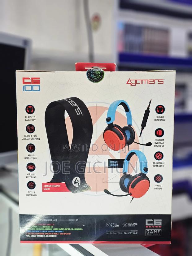 C6-100 Blue/Red With Headset Stand Gaming Headset and Stand - thumbnail 2