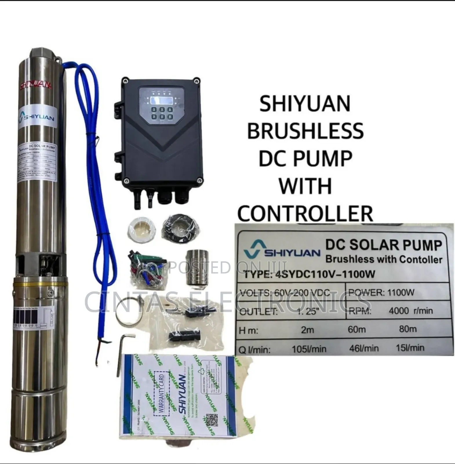 Shiyuan Brushless DC Submersible Water Pump 80m,1100w