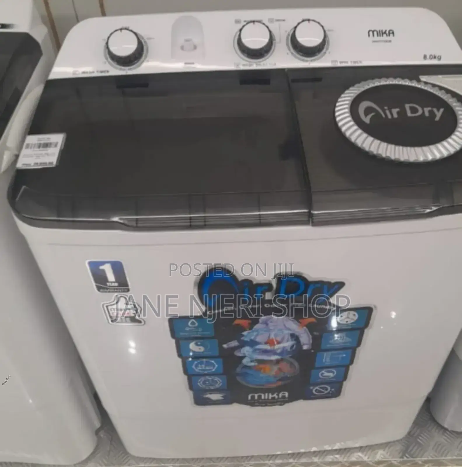 White Mika 8kgs Twin Tub Washing Machine M/Ka
