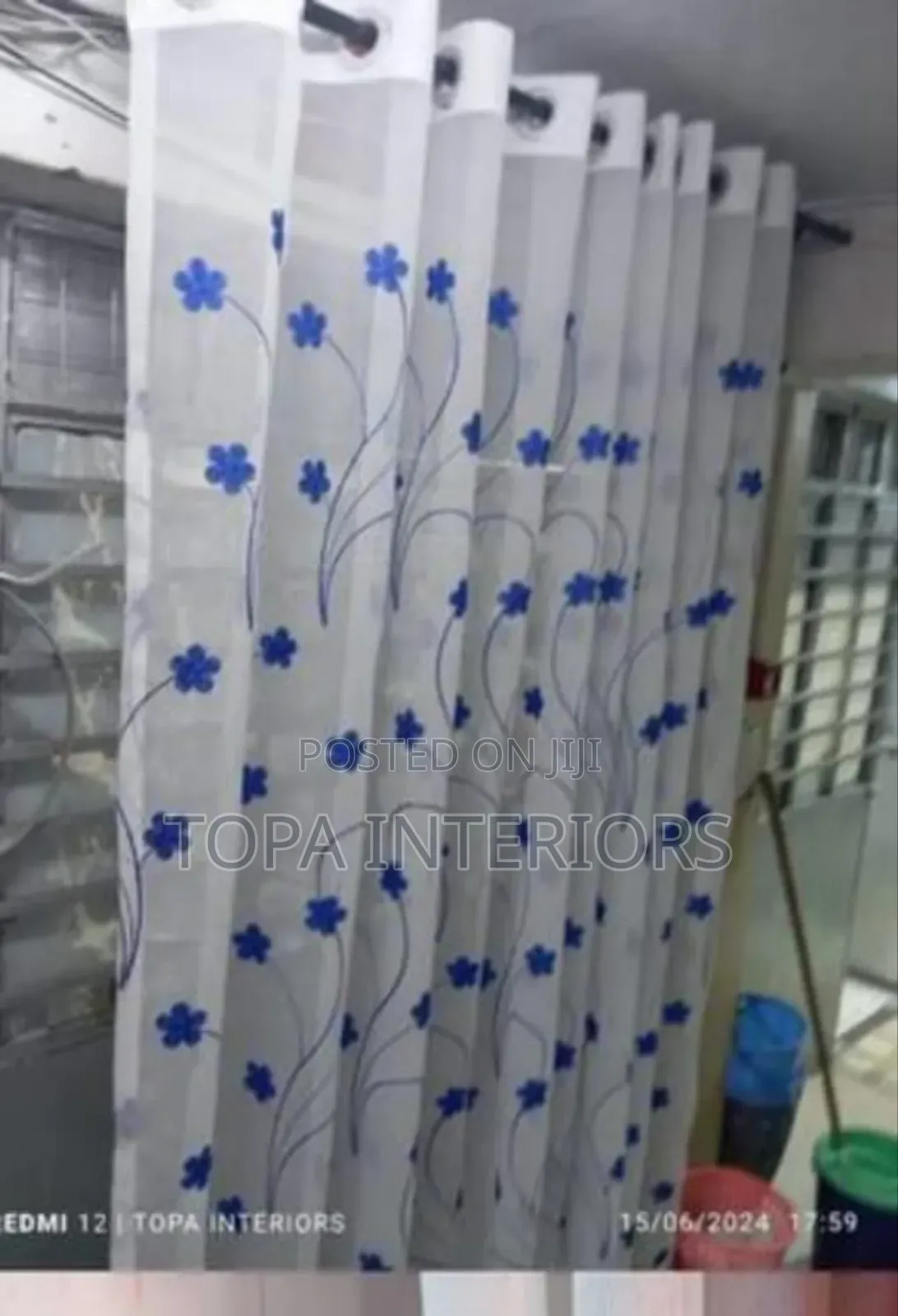 Blue Flowered White Window Sheers Blue Flowered White Sheers