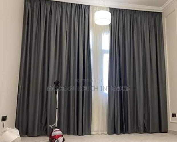 Durable Grey Poly-Cotton Curtains - main view