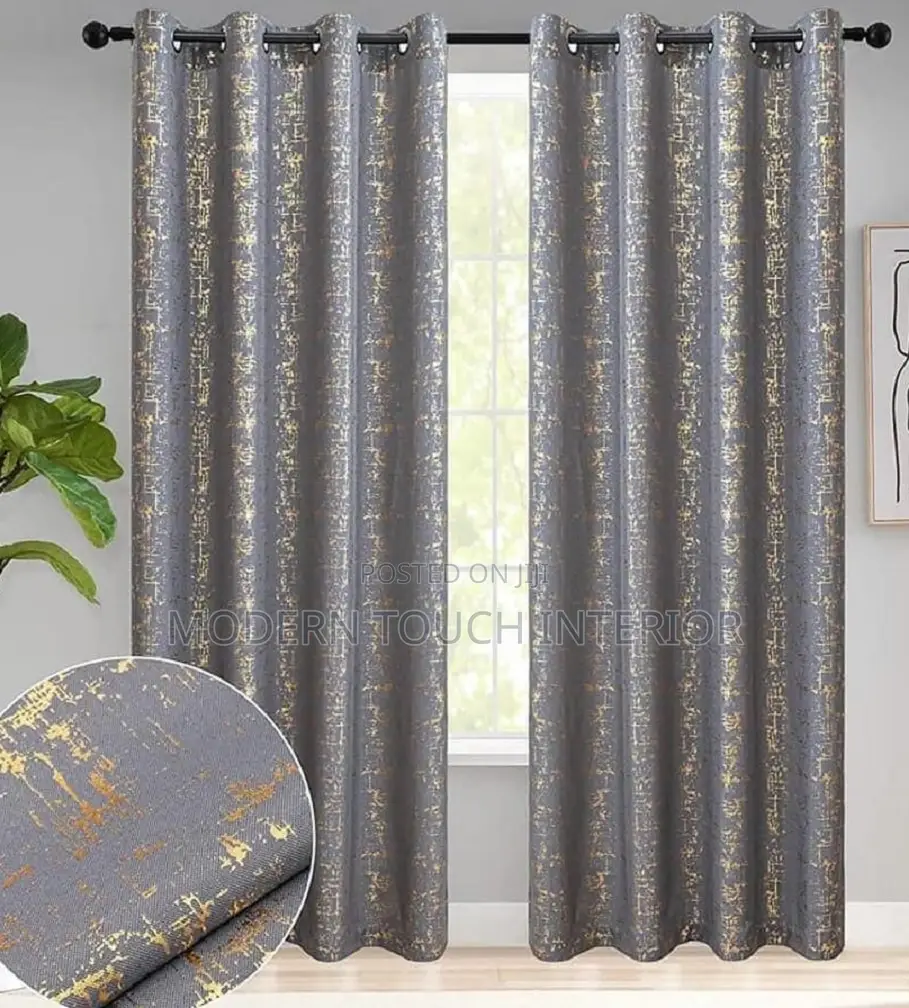 Grey Goldish Printed Curtains