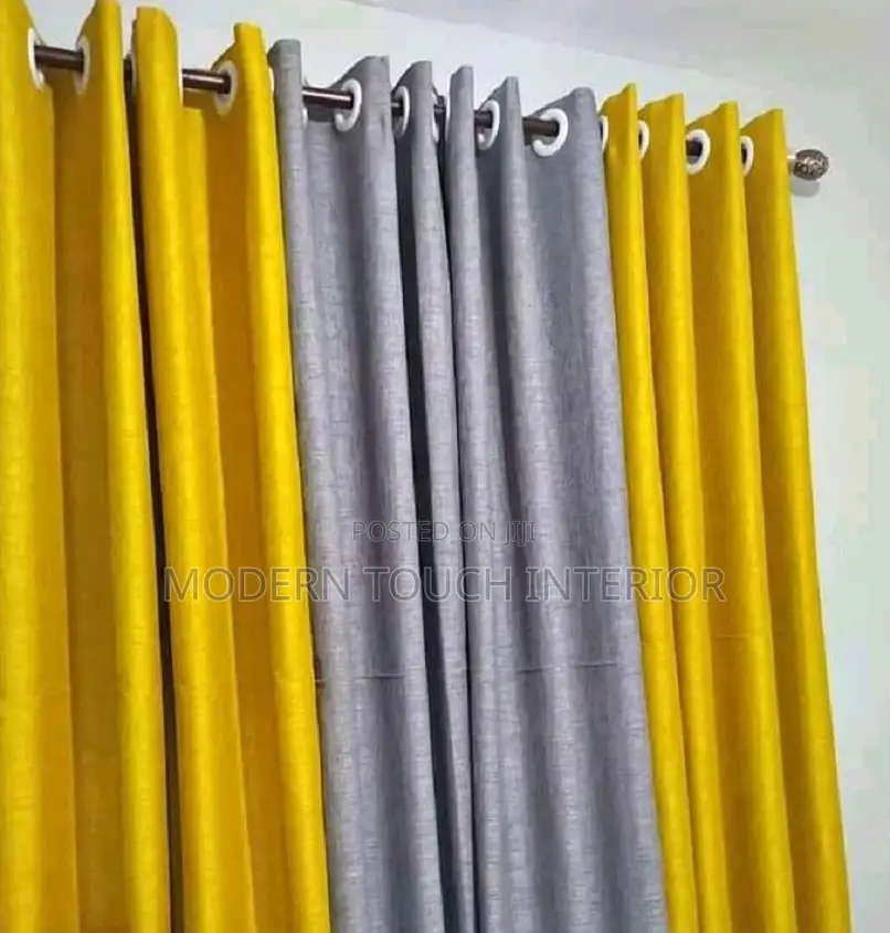 Linen Window Curtains- Grey Mustard