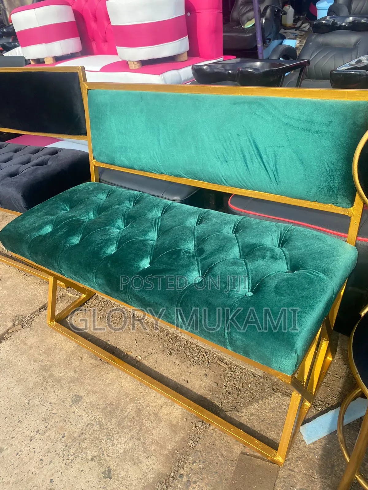 Green Velvet Waiting Bench