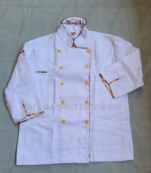 Double Breasted White Kitenge Piped Chef Jacket - main view