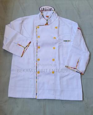 Kitenge Piped White Restaurant Uniform - main view