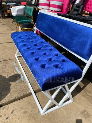 Blue Velvet Waiting Bench