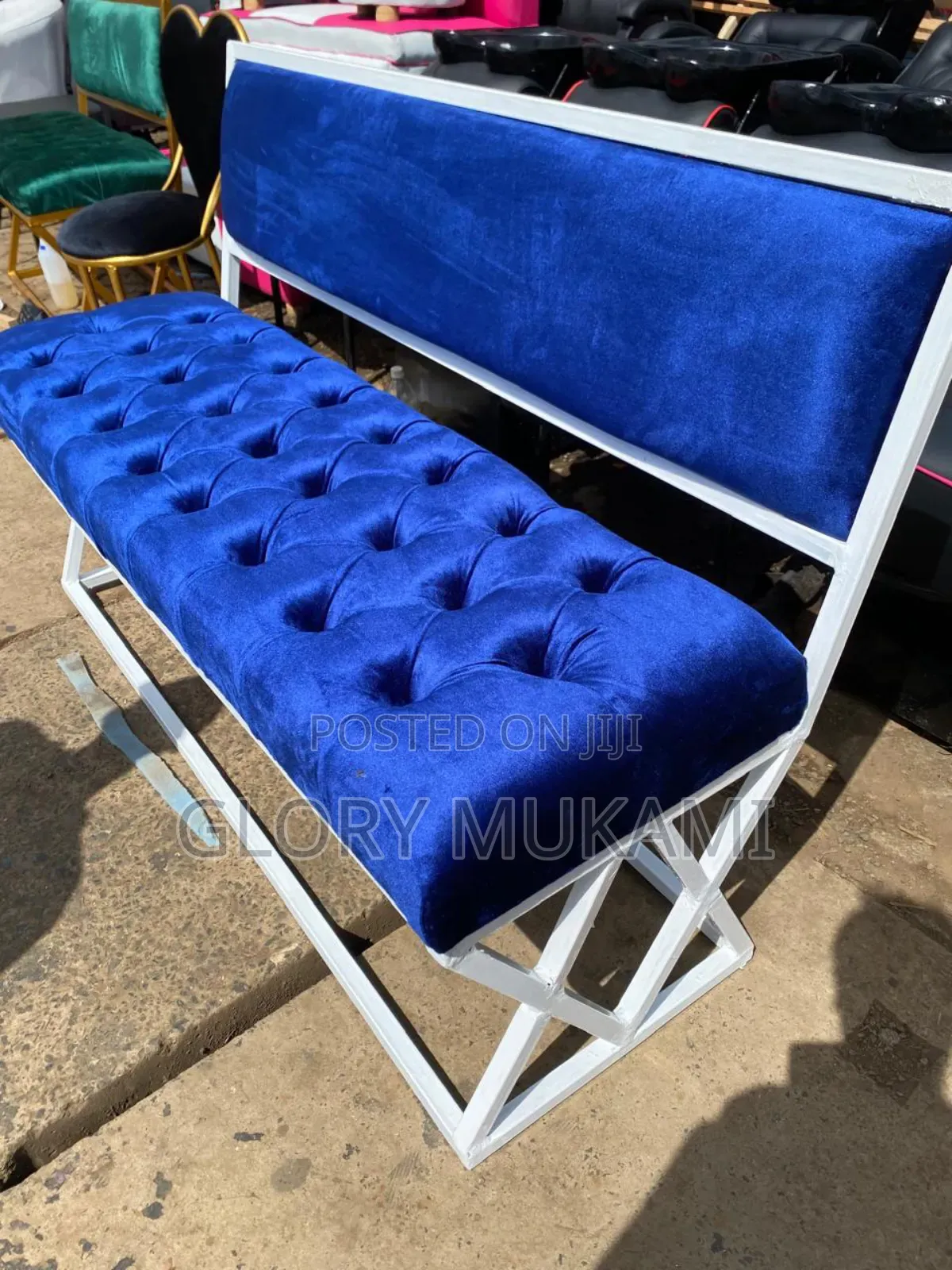 Blue Velvet Waiting Bench