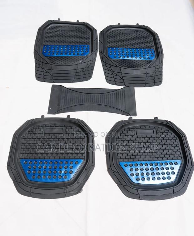 5pc Black Rubber Carpet Mats Liners With Blue Patch
