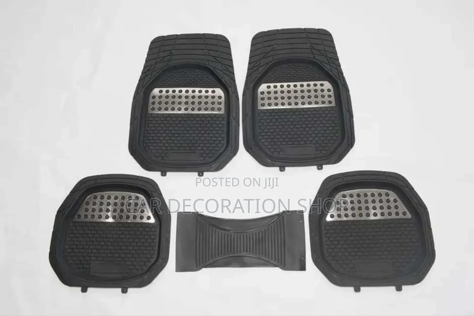 5pc Black Carpet Rubber Liner Car Mats With Silver Patch