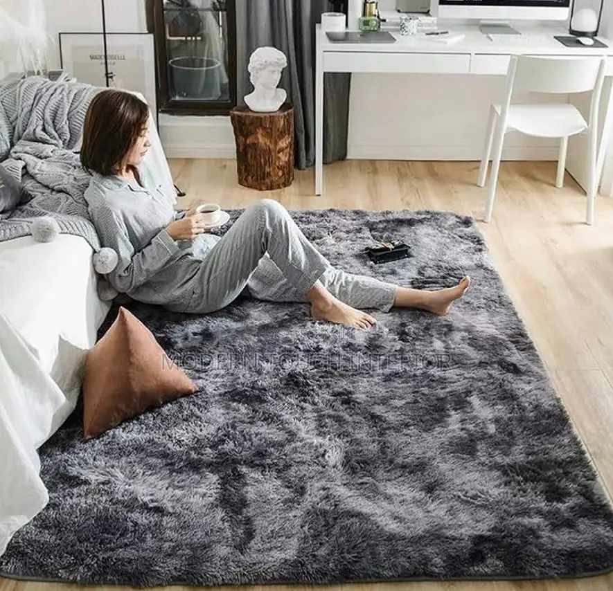 Grey Patched Fluffy Carpets