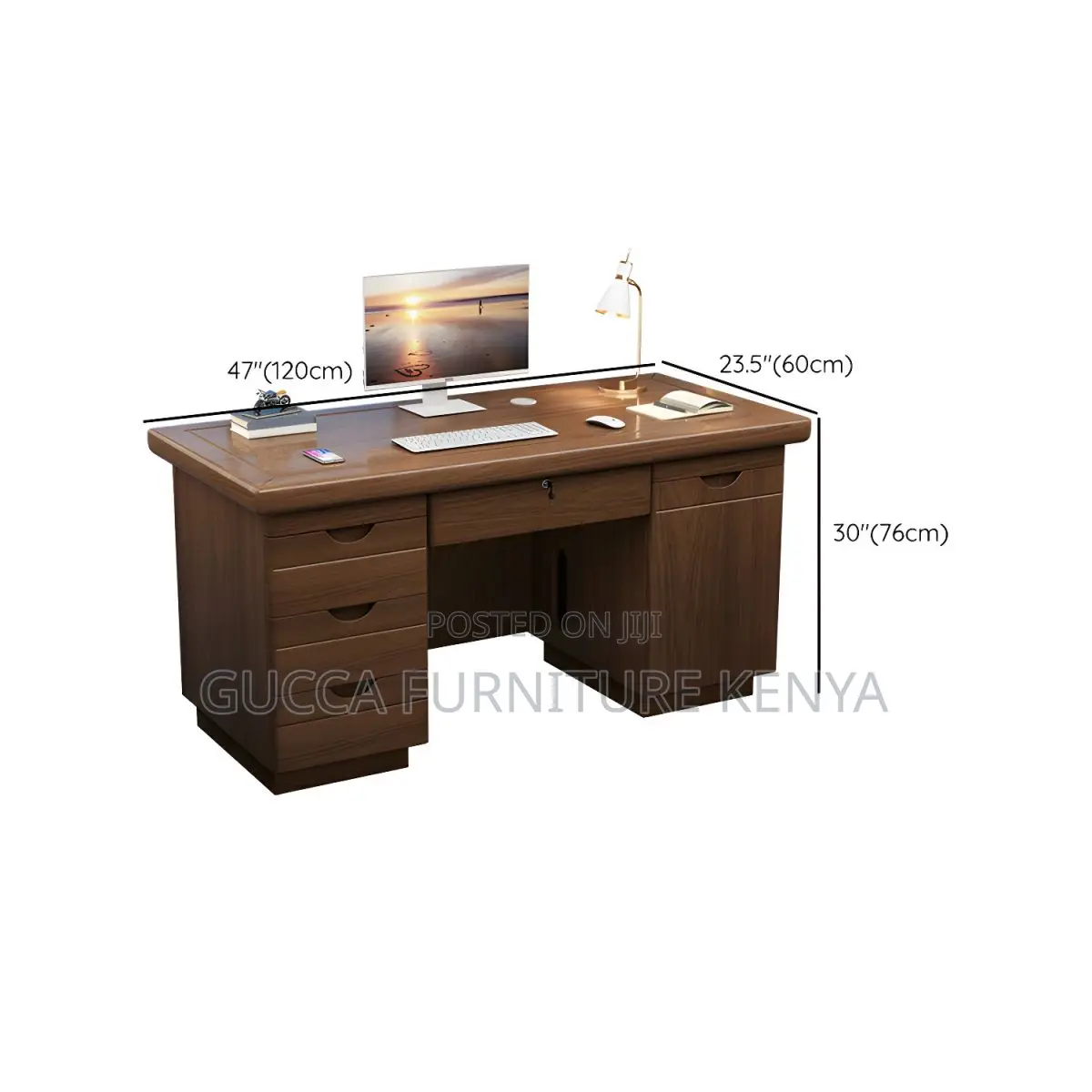 Office Tables:Brown Wood Executive Desk With Locking Drawers