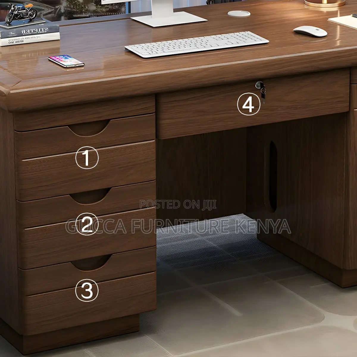 Office Tables:Brown Wood Executive Desk With Locking Drawers