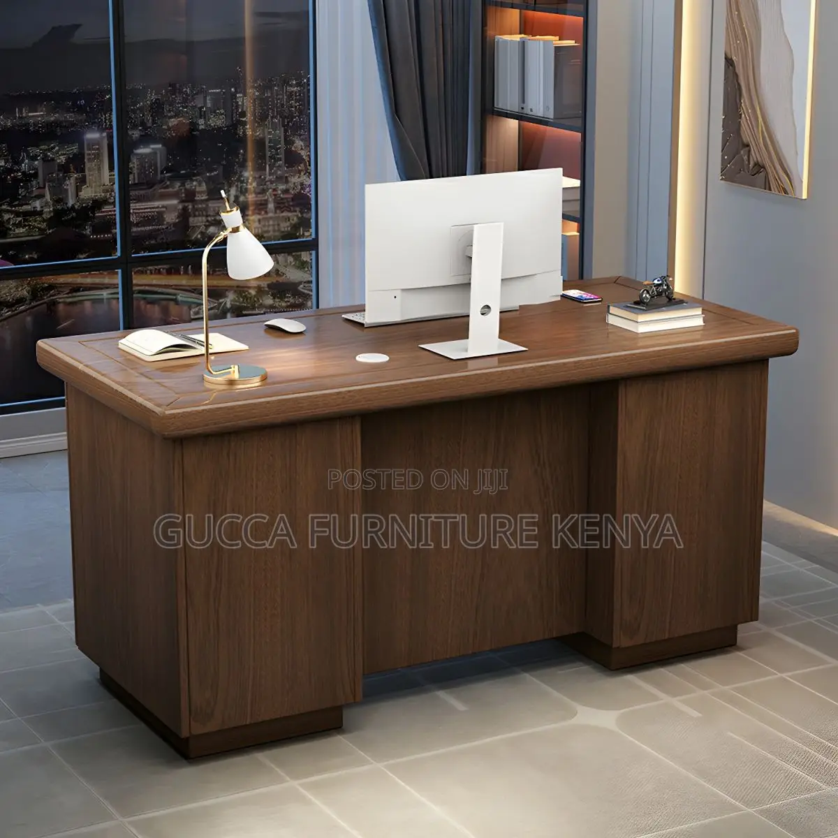 Office Tables:Brown Wood Executive Desk With Locking Drawers