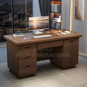 Office Tables:Brown Wood Executive Desk With Locking Drawers