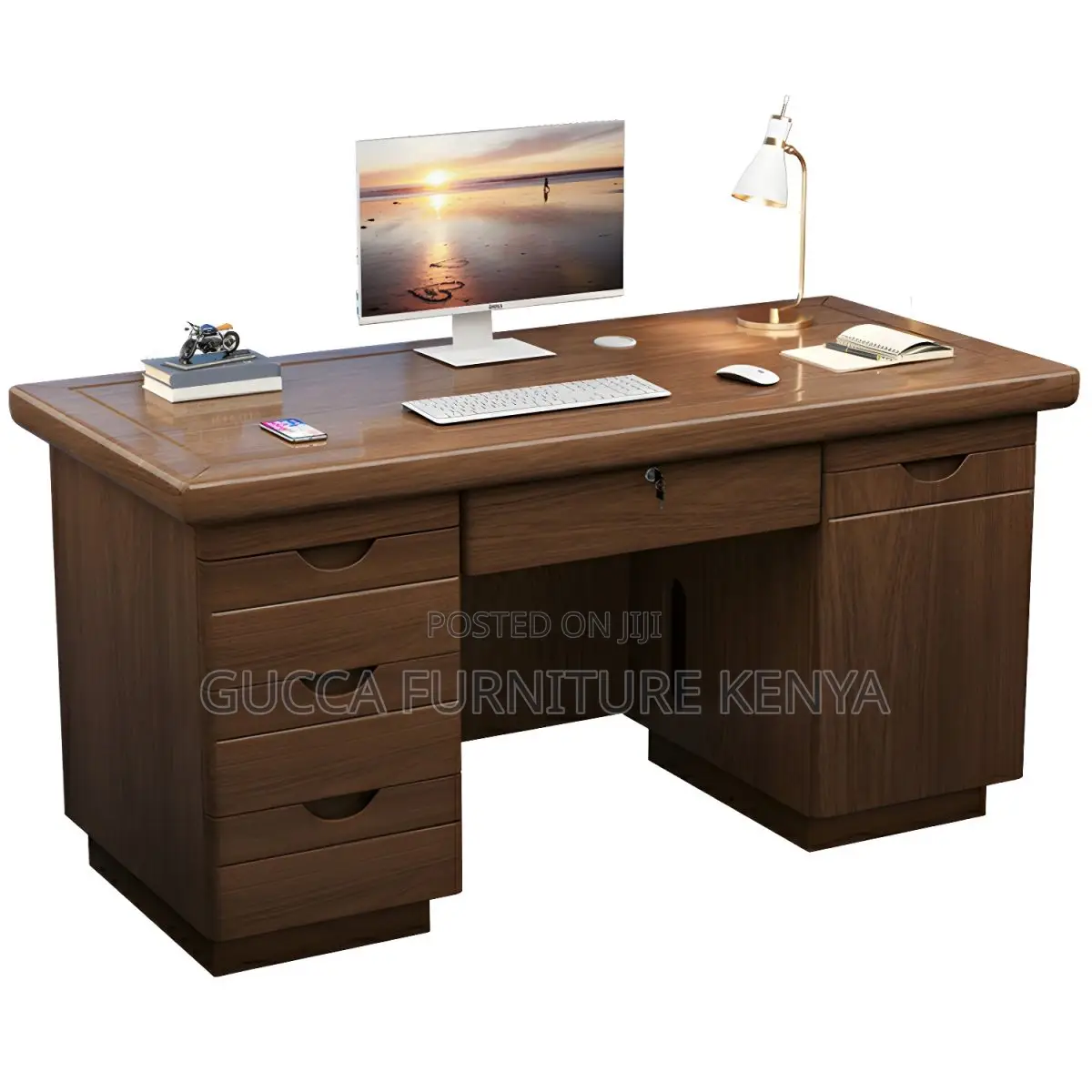 Office Tables:Brown Wood Executive Desk With Locking Drawers