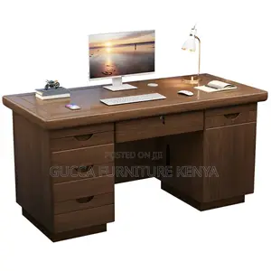 Office Tables:Brown Wood Executive Desk With Locking Drawers