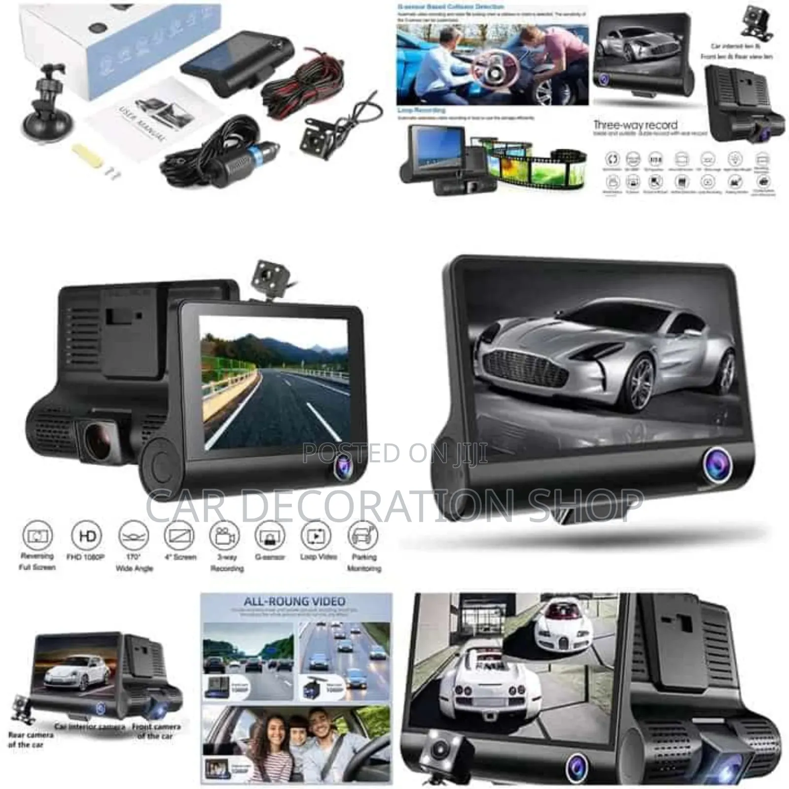 3in1 Windscreen Mount DVR With Front,Inside,Rear Cameras