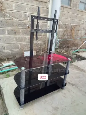 Black Executive Glass Tv Stand With Wall Mount