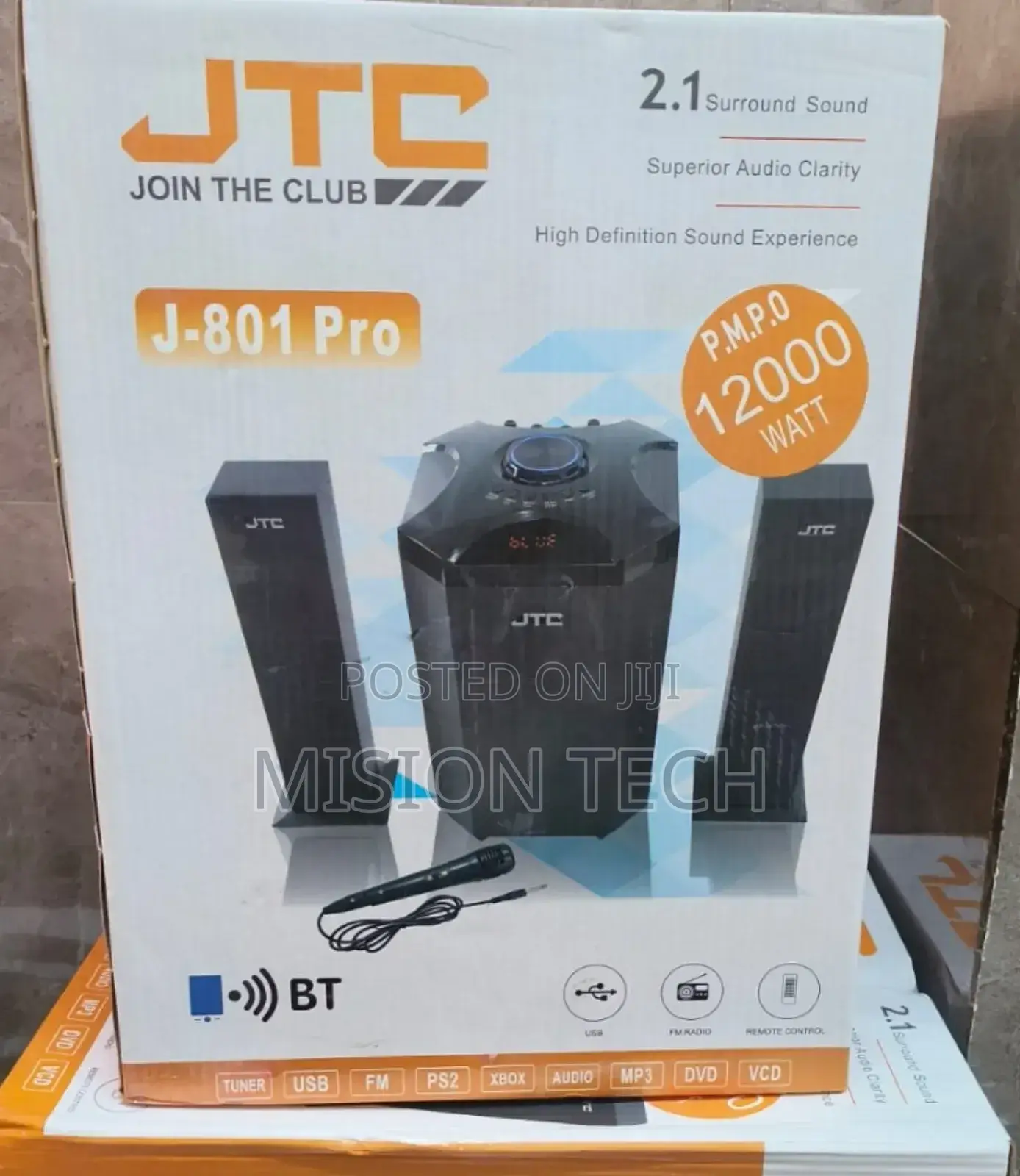 JTC 2.1ch Sub Woofer Hi-Fi Multimedia System 12000W + Mic 