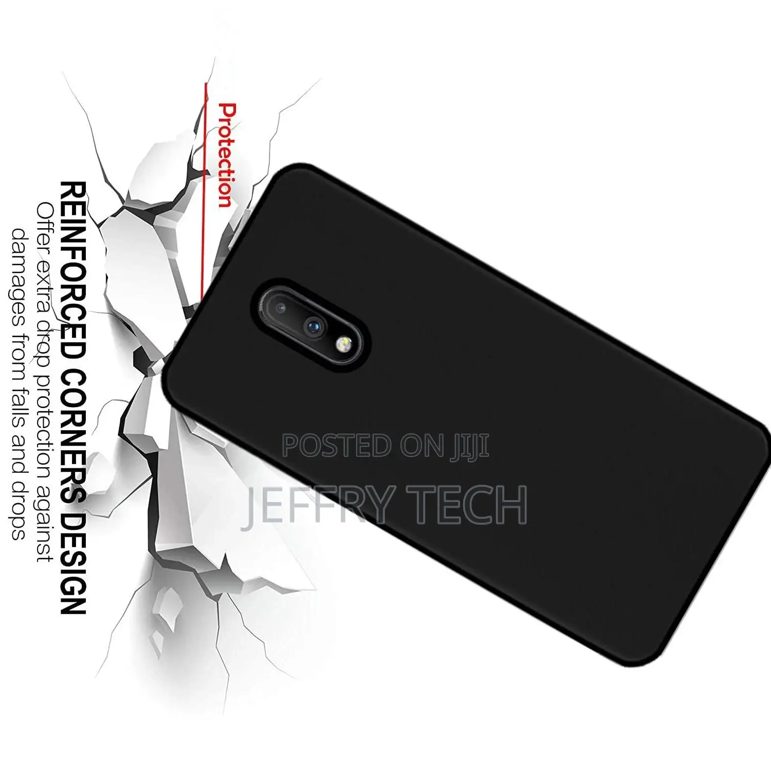 Finish Soft Back Case Cover For Oneplus 7 - Black