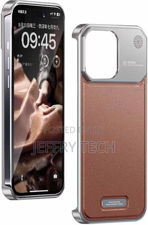 Frameless Case for 16 Pro Max,Leather Back Aluminum Metal Ar - thumbnail 2