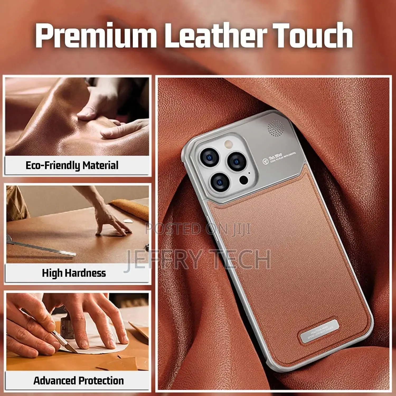 Frameless Case for 16 Pro Max,Leather Back Aluminum Metal Ar